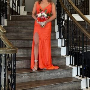 Vibrant Orange Prom Dress with Slit